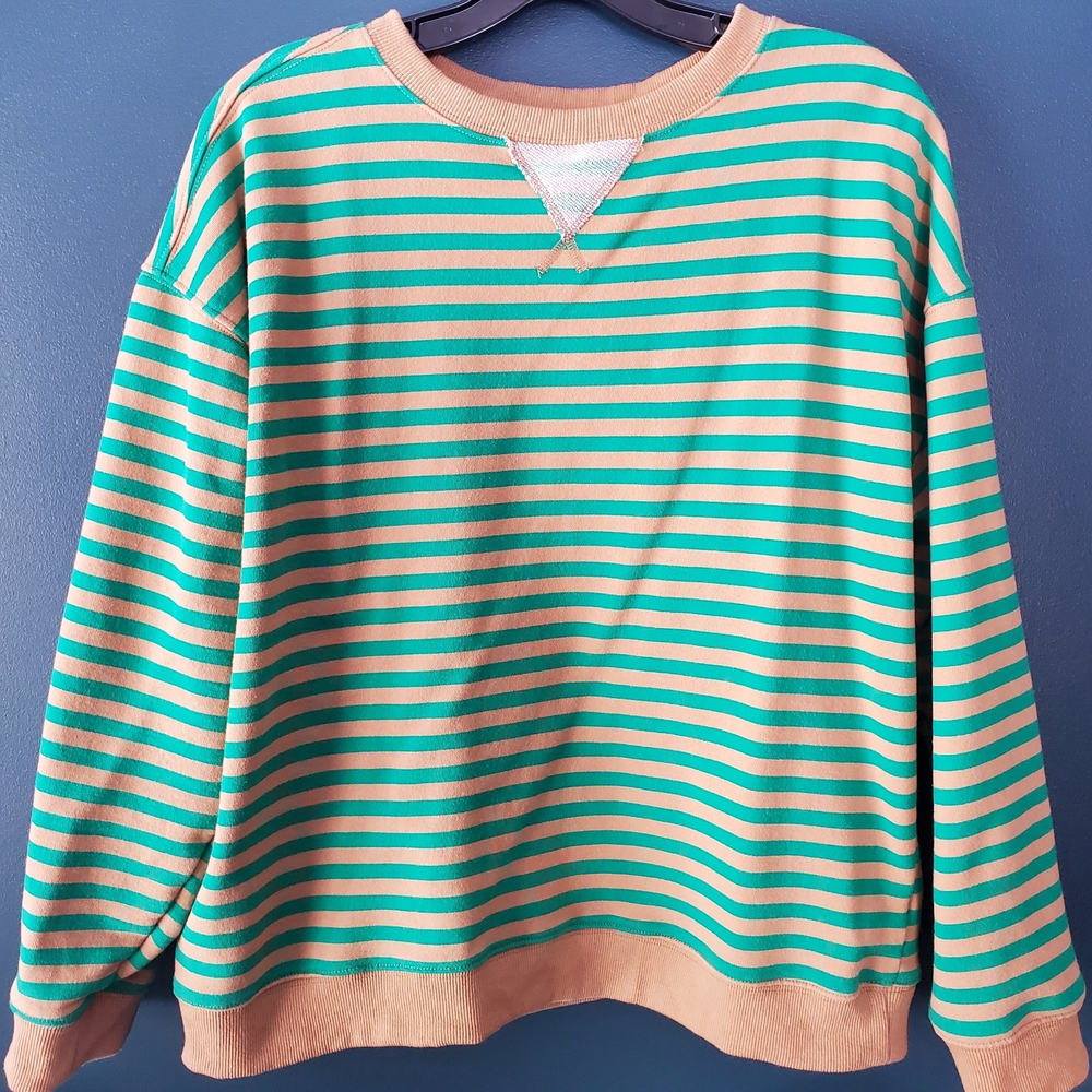 Roolee Green and Tan Striped Sweatshirt